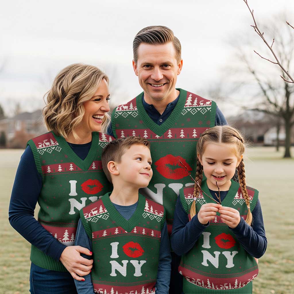 I Love NY V-Neck Knit Sweater Vest Sexy Lips Red Lipstick Kiss New York Lover Travel Gift - Wonder Print Shop