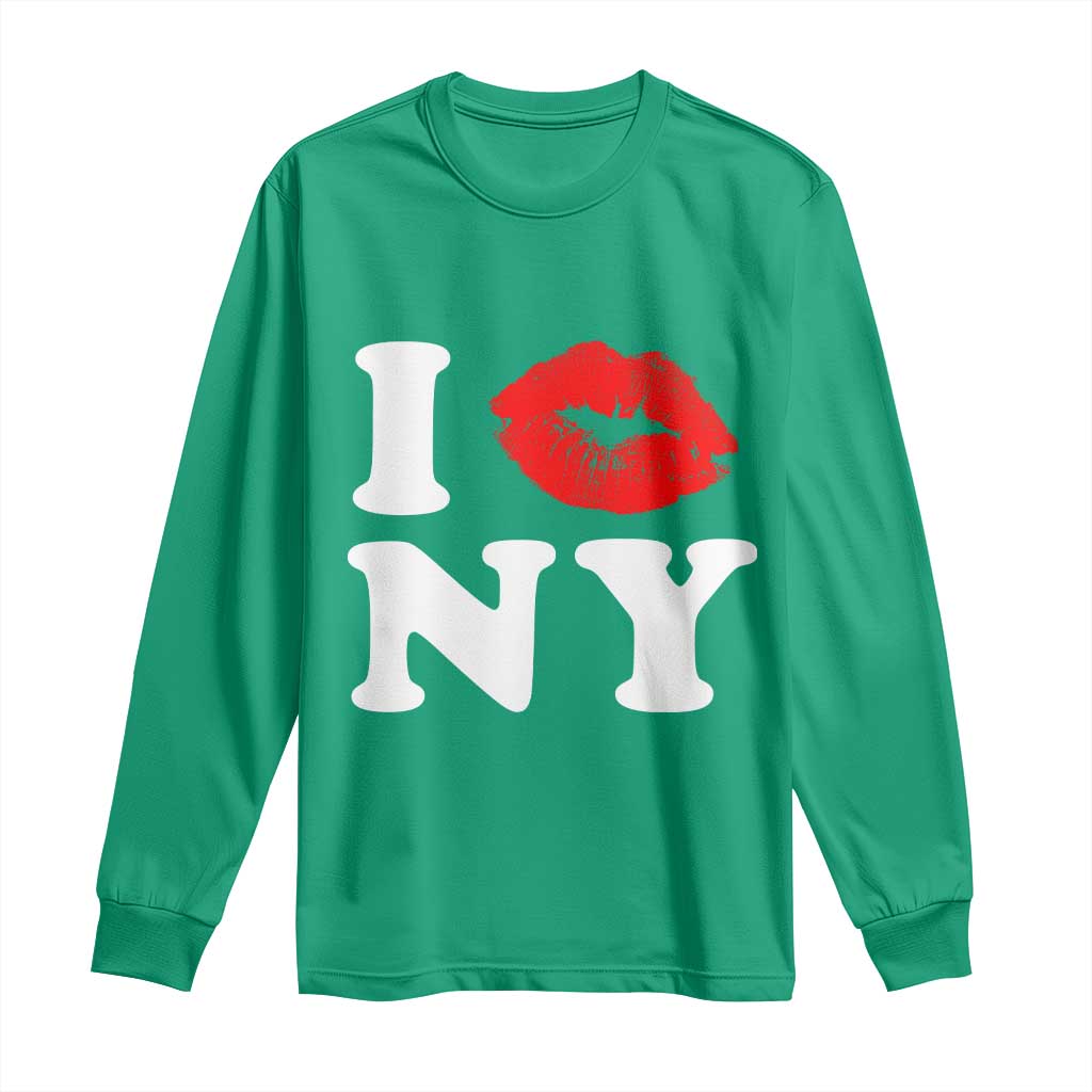 I Love NY Long Sleeve Shirt Sexy Lips Red Lipstick Kiss New York Lover Travel Gift - Wonder Print Shop
