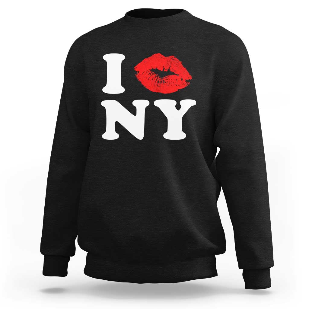 I Love NY Sweatshirt Sexy Lips Red Lipstick Kiss New York Lover Travel Gift - Wonder Print Shop
