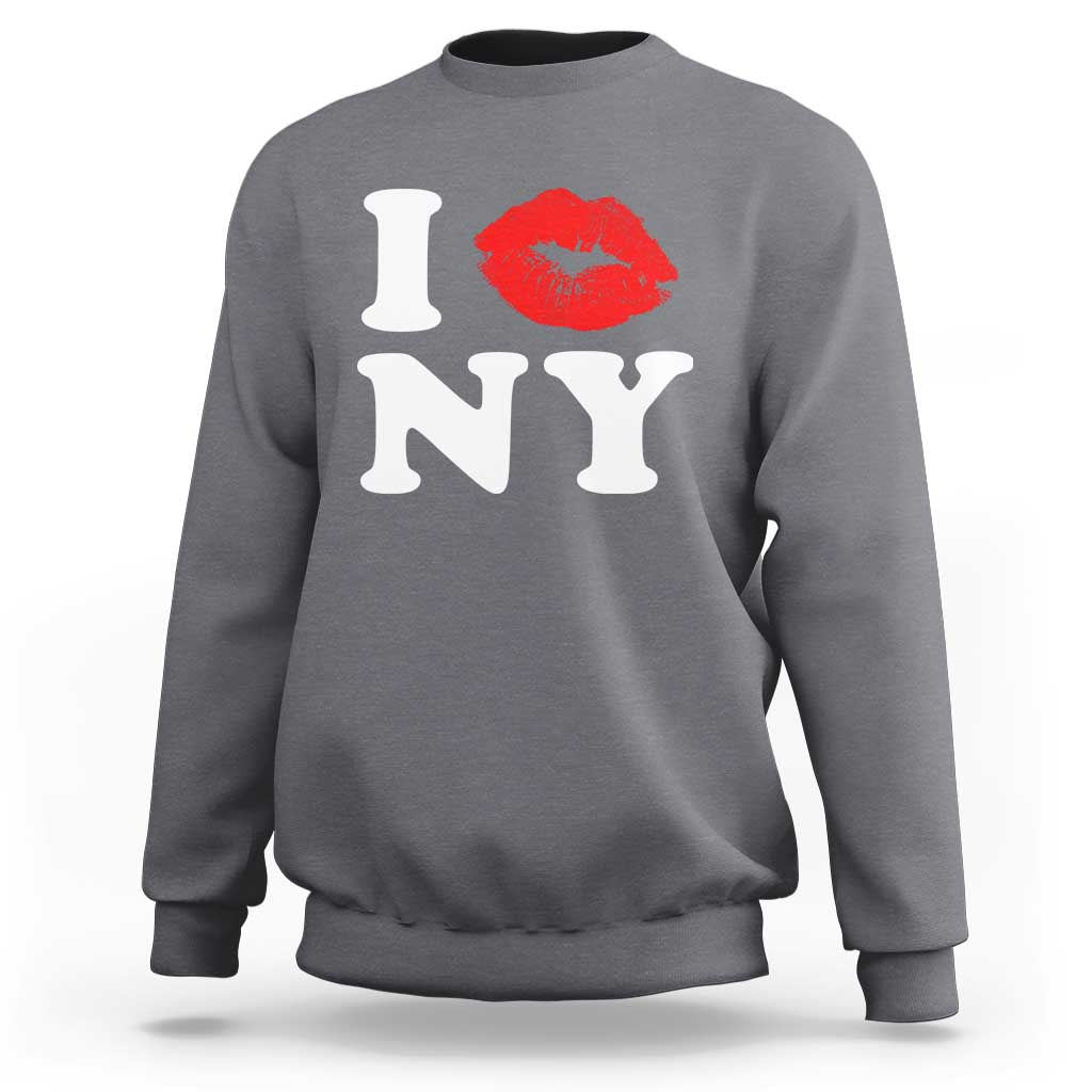 I Love NY Sweatshirt Sexy Lips Red Lipstick Kiss New York Lover Travel Gift - Wonder Print Shop