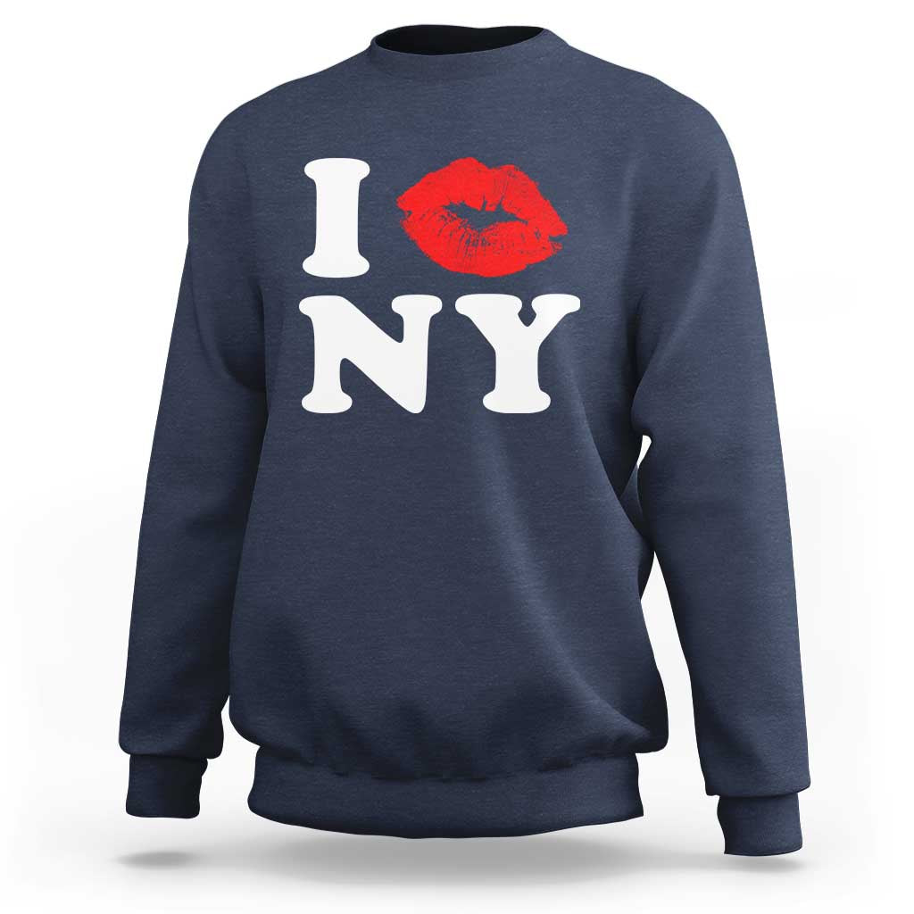 I Love NY Sweatshirt Sexy Lips Red Lipstick Kiss New York Lover Travel Gift - Wonder Print Shop