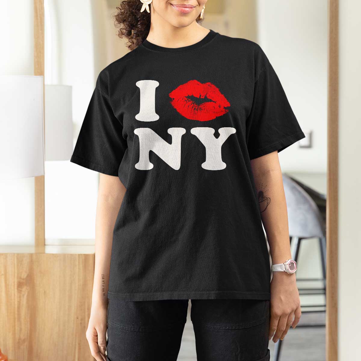 I Love NY T Shirt For Women Sexy Lips Red Lipstick Kiss New York Lover Travel Gift - Wonder Print Shop
