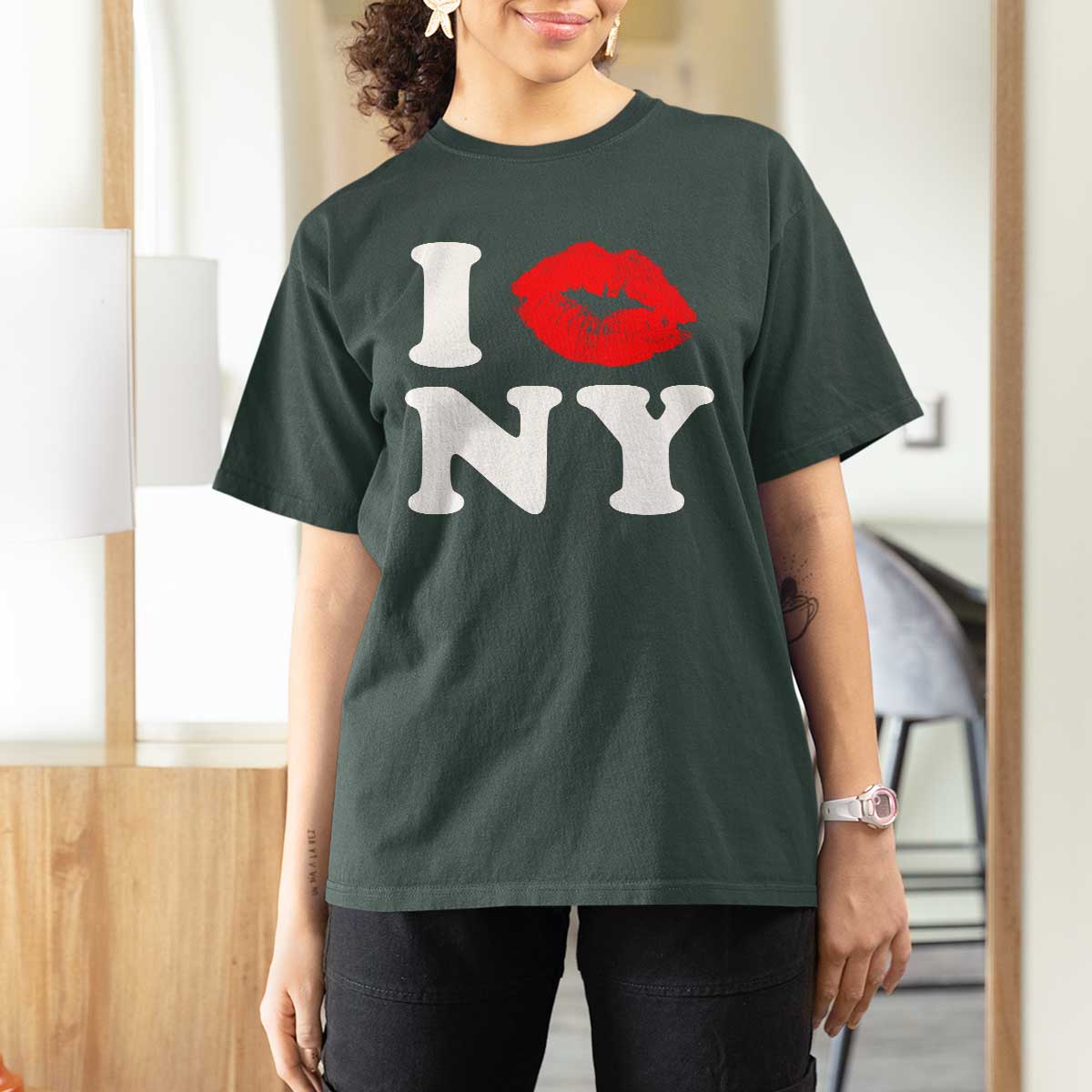 I Love NY T Shirt For Women Sexy Lips Red Lipstick Kiss New York Lover Travel Gift - Wonder Print Shop