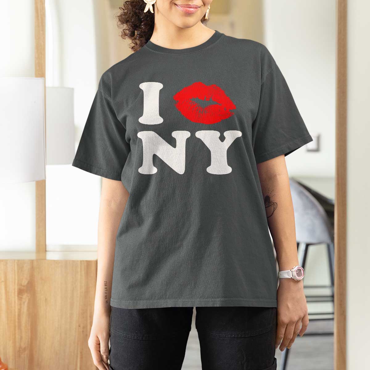 I Love NY T Shirt For Women Sexy Lips Red Lipstick Kiss New York Lover Travel Gift - Wonder Print Shop