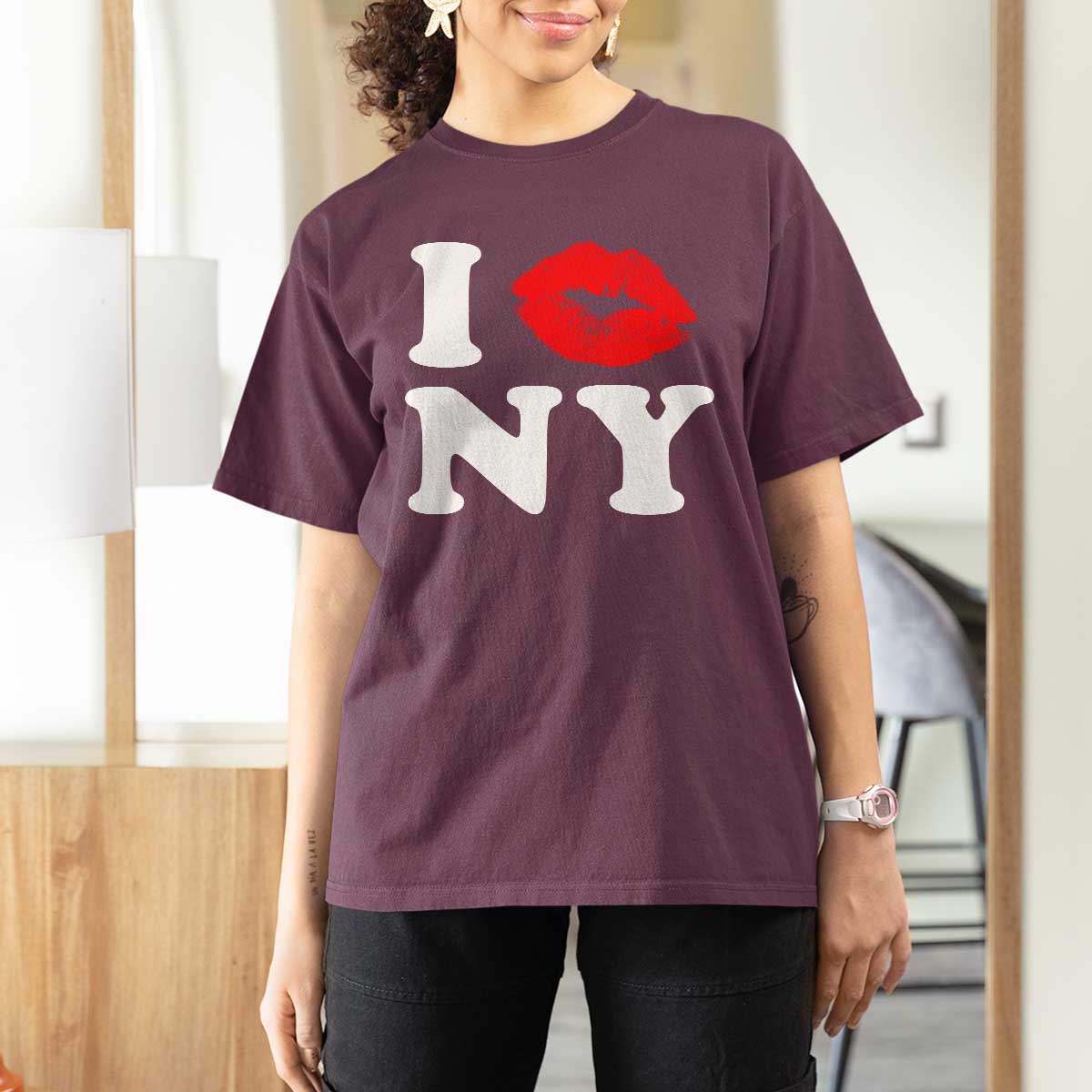 I Love NY T Shirt For Women Sexy Lips Red Lipstick Kiss New York Lover Travel Gift - Wonder Print Shop