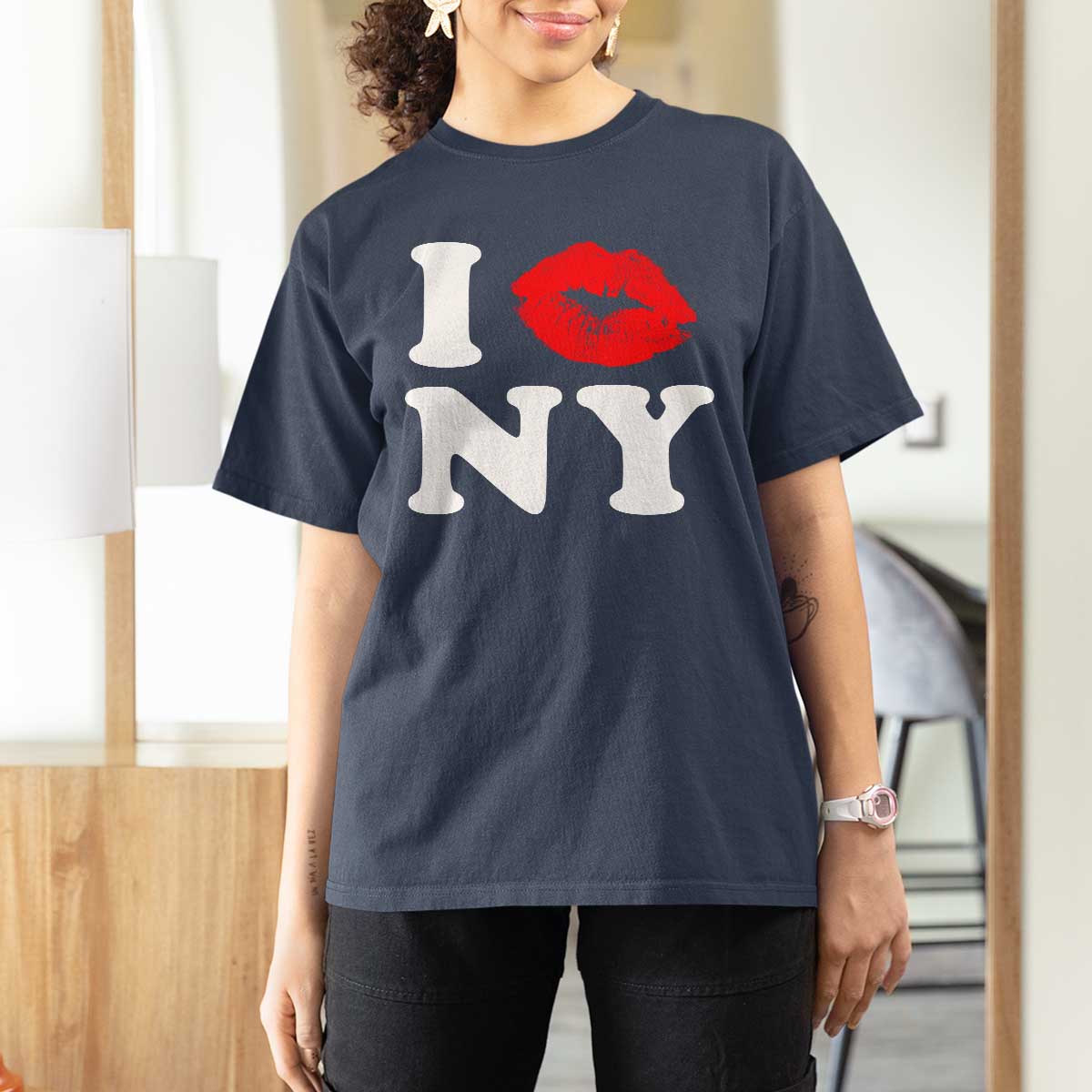 I Love NY T Shirt For Women Sexy Lips Red Lipstick Kiss New York Lover Travel Gift - Wonder Print Shop