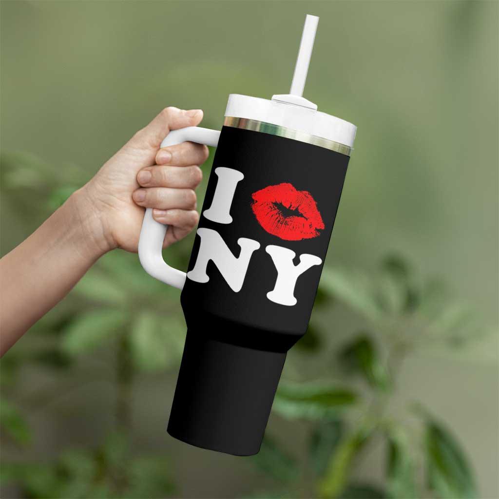 I Love NY Tumbler With Handle Sexy Lips Red Lipstick Kiss New York Lover Travel Gift - Wonder Print Shop
