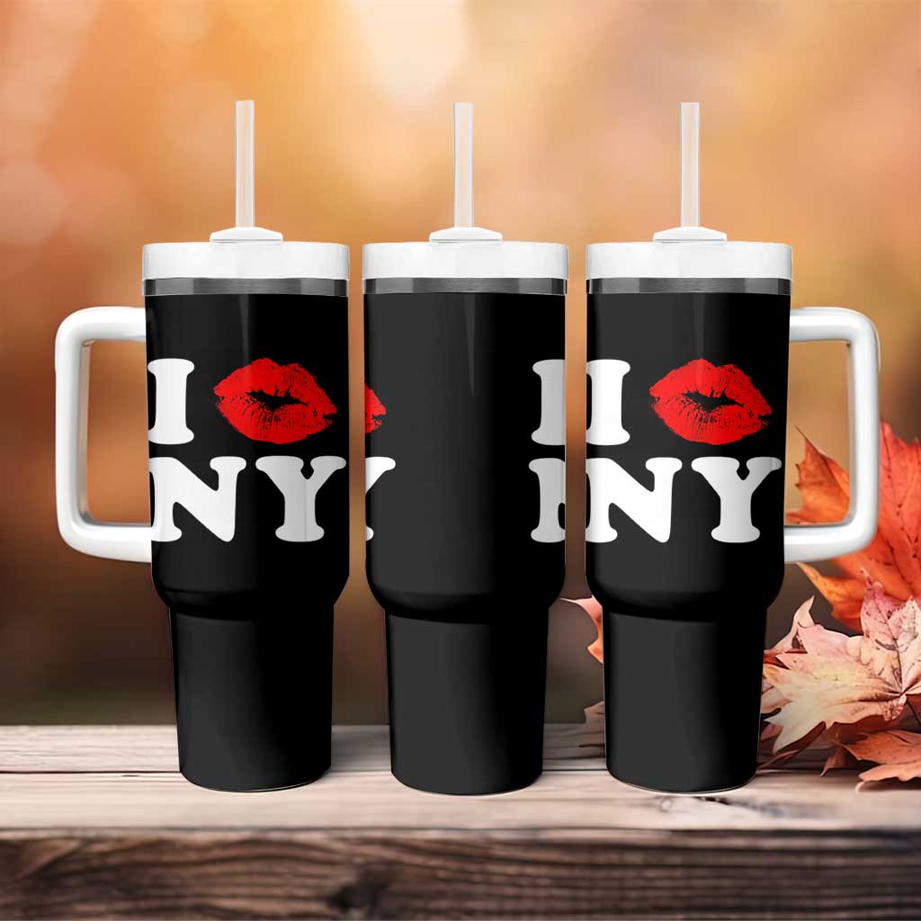 I Love NY Tumbler With Handle Sexy Lips Red Lipstick Kiss New York Lover Travel Gift - Wonder Print Shop