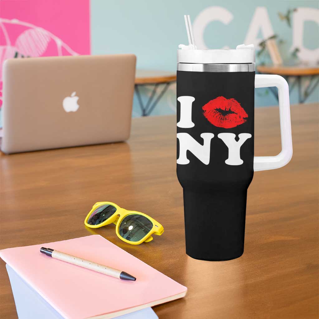 I Love NY Tumbler With Handle Sexy Lips Red Lipstick Kiss New York Lover Travel Gift - Wonder Print Shop