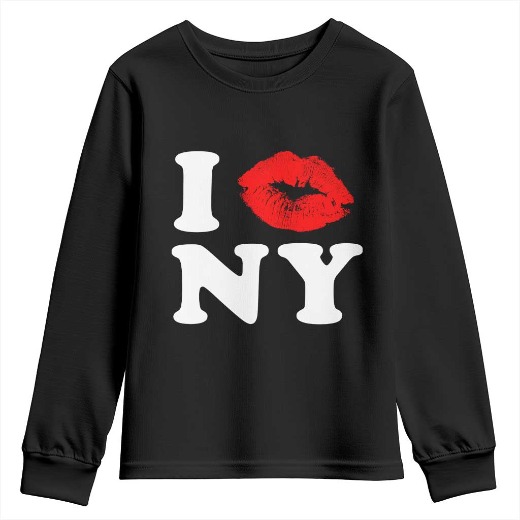 I Love NY Youth Sweatshirt Sexy Lips Red Lipstick Kiss New York Lover Travel Gift - Wonder Print Shop