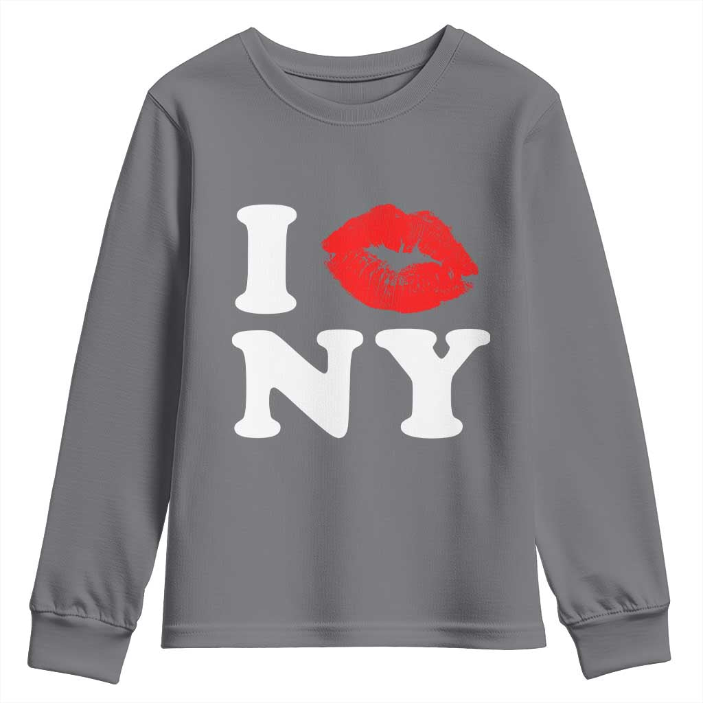 I Love NY Youth Sweatshirt Sexy Lips Red Lipstick Kiss New York Lover Travel Gift - Wonder Print Shop
