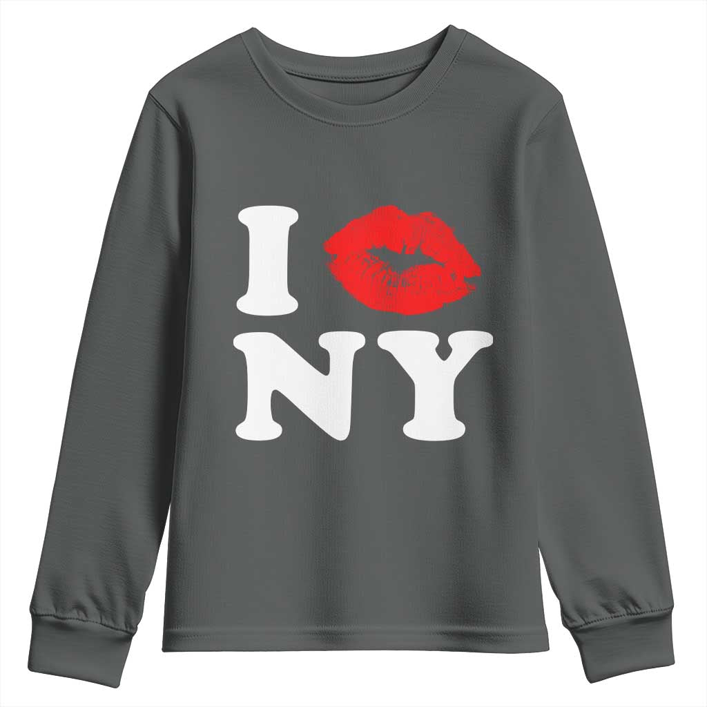 I Love NY Youth Sweatshirt Sexy Lips Red Lipstick Kiss New York Lover Travel Gift - Wonder Print Shop