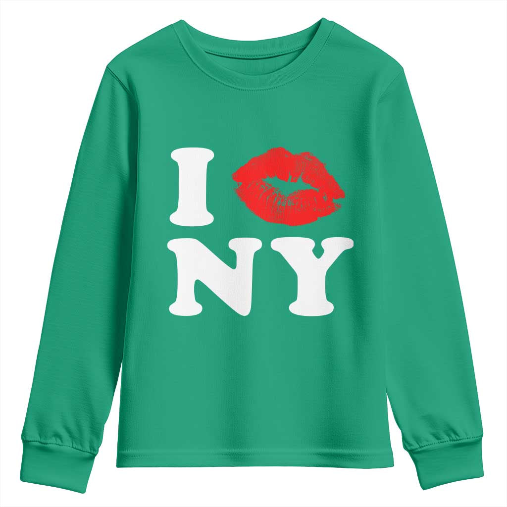 I Love NY Youth Sweatshirt Sexy Lips Red Lipstick Kiss New York Lover Travel Gift - Wonder Print Shop