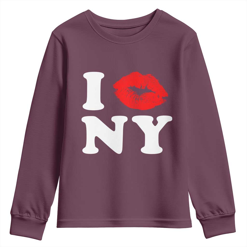 I Love NY Youth Sweatshirt Sexy Lips Red Lipstick Kiss New York Lover Travel Gift - Wonder Print Shop