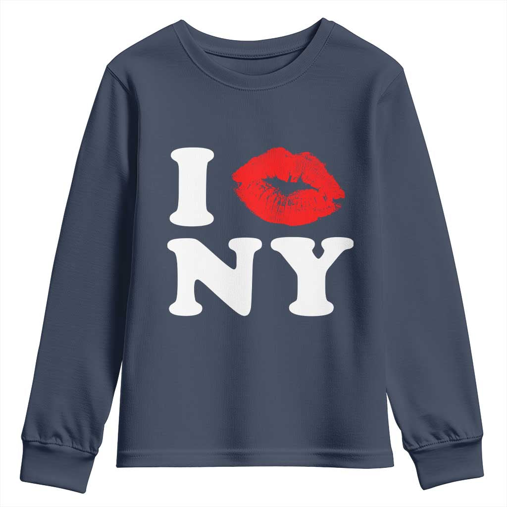 I Love NY Youth Sweatshirt Sexy Lips Red Lipstick Kiss New York Lover Travel Gift - Wonder Print Shop