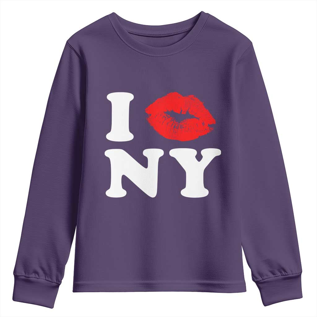 I Love NY Youth Sweatshirt Sexy Lips Red Lipstick Kiss New York Lover Travel Gift - Wonder Print Shop
