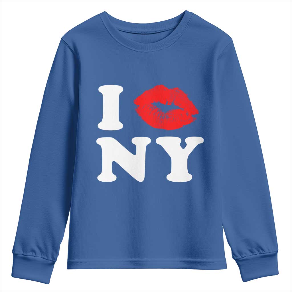 I Love NY Youth Sweatshirt Sexy Lips Red Lipstick Kiss New York Lover Travel Gift - Wonder Print Shop