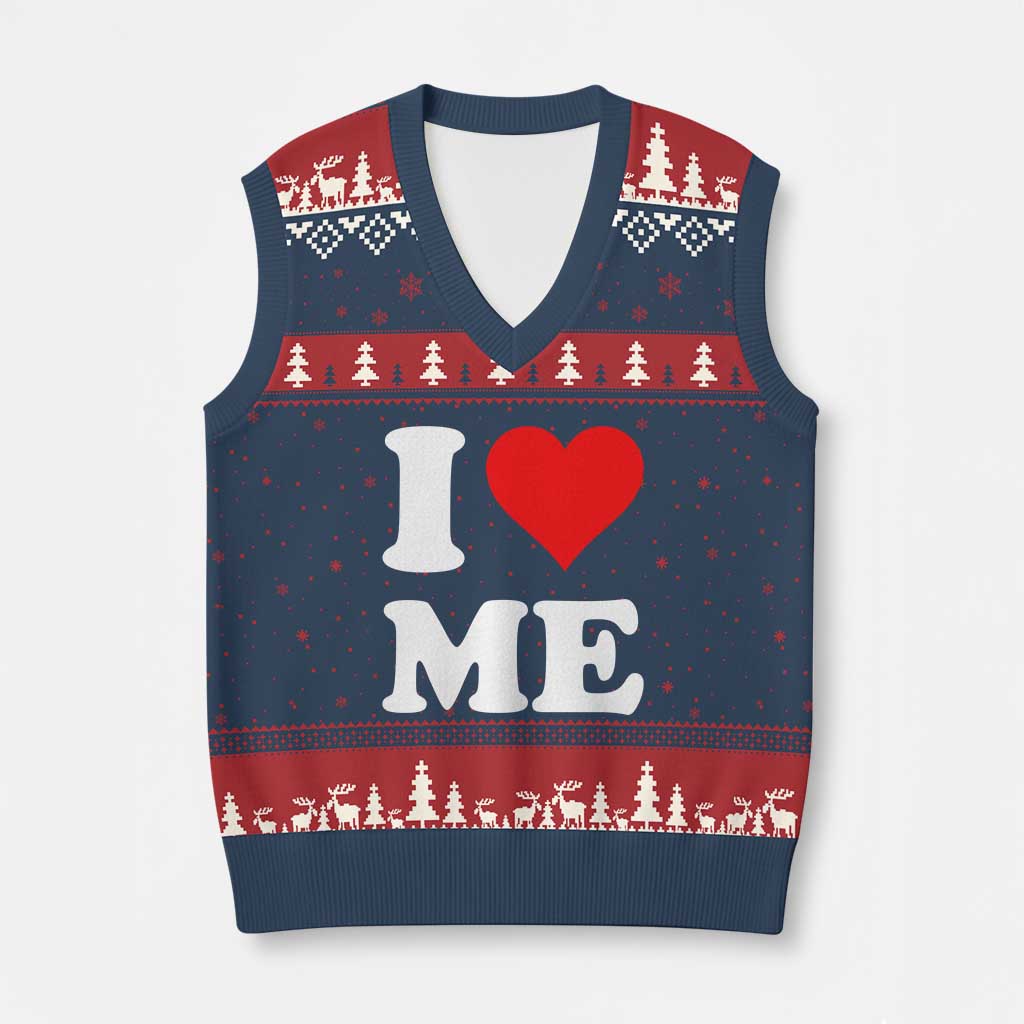 I Love Me V-Neck Knit Sweater Vest Funny Self Love Heart Positive Vibes - Wonder Print Shop