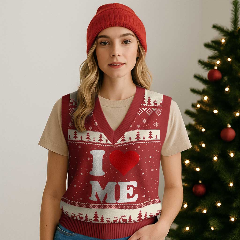 I Love Me V-Neck Knit Sweater Vest Funny Self Love Heart Positive Vibes - Wonder Print Shop