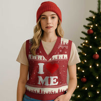 I Love Me V-Neck Knit Sweater Vest Funny Self Love Heart Positive Vibes - Wonder Print Shop