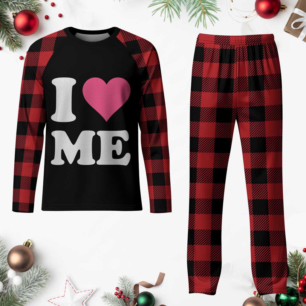 I Love Me Plaid Pajama Set Funny Self Love Pink Heart Positive Vibes - Wonder Print Shop