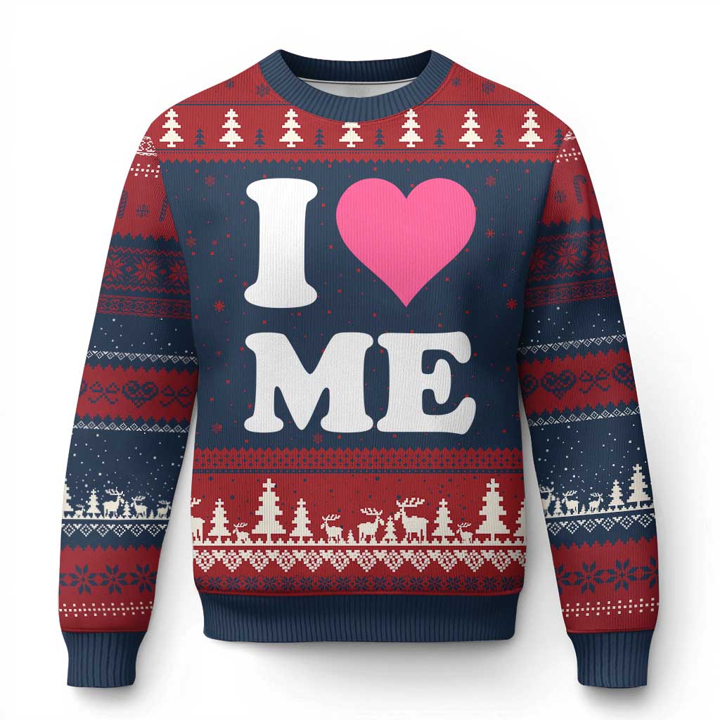 I Love Me Ugly Christmas Sweater Funny Self Love Pink Heart Positive Vibes - Wonder Print Shop