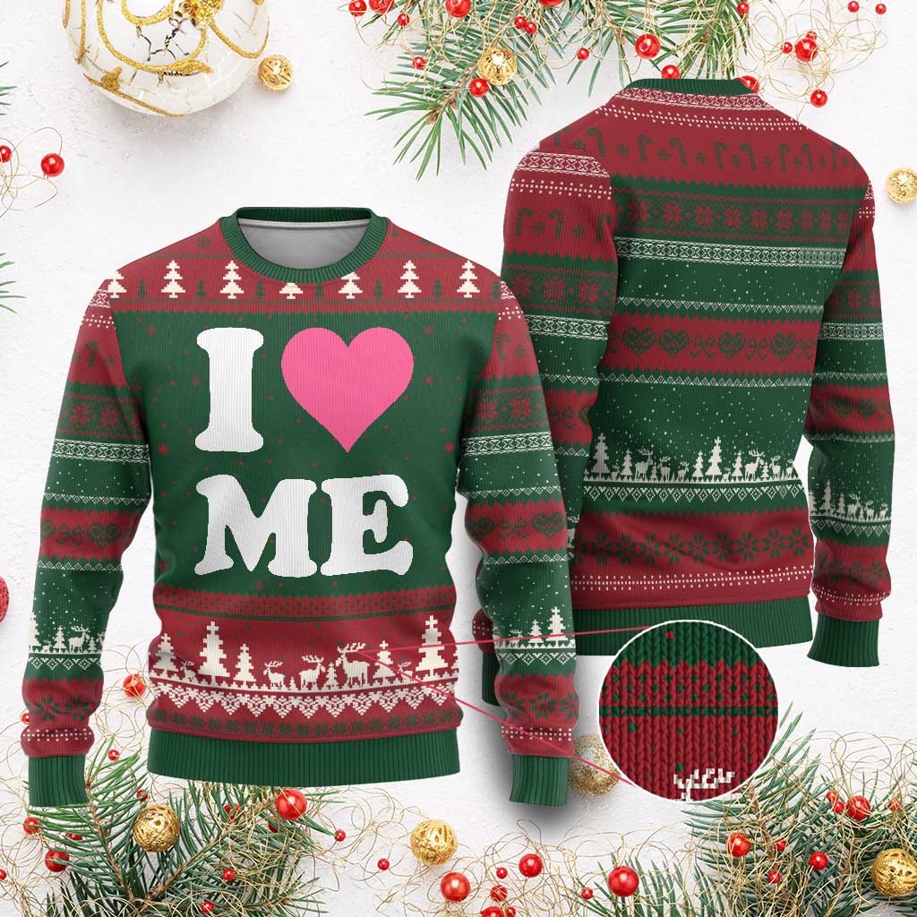 I Love Me Ugly Christmas Sweater Funny Self Love Pink Heart Positive Vibes - Wonder Print Shop