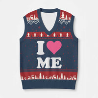 I Love Me V-Neck Knit Sweater Vest Funny Self Love Pink Heart Positive Vibes - Wonder Print Shop