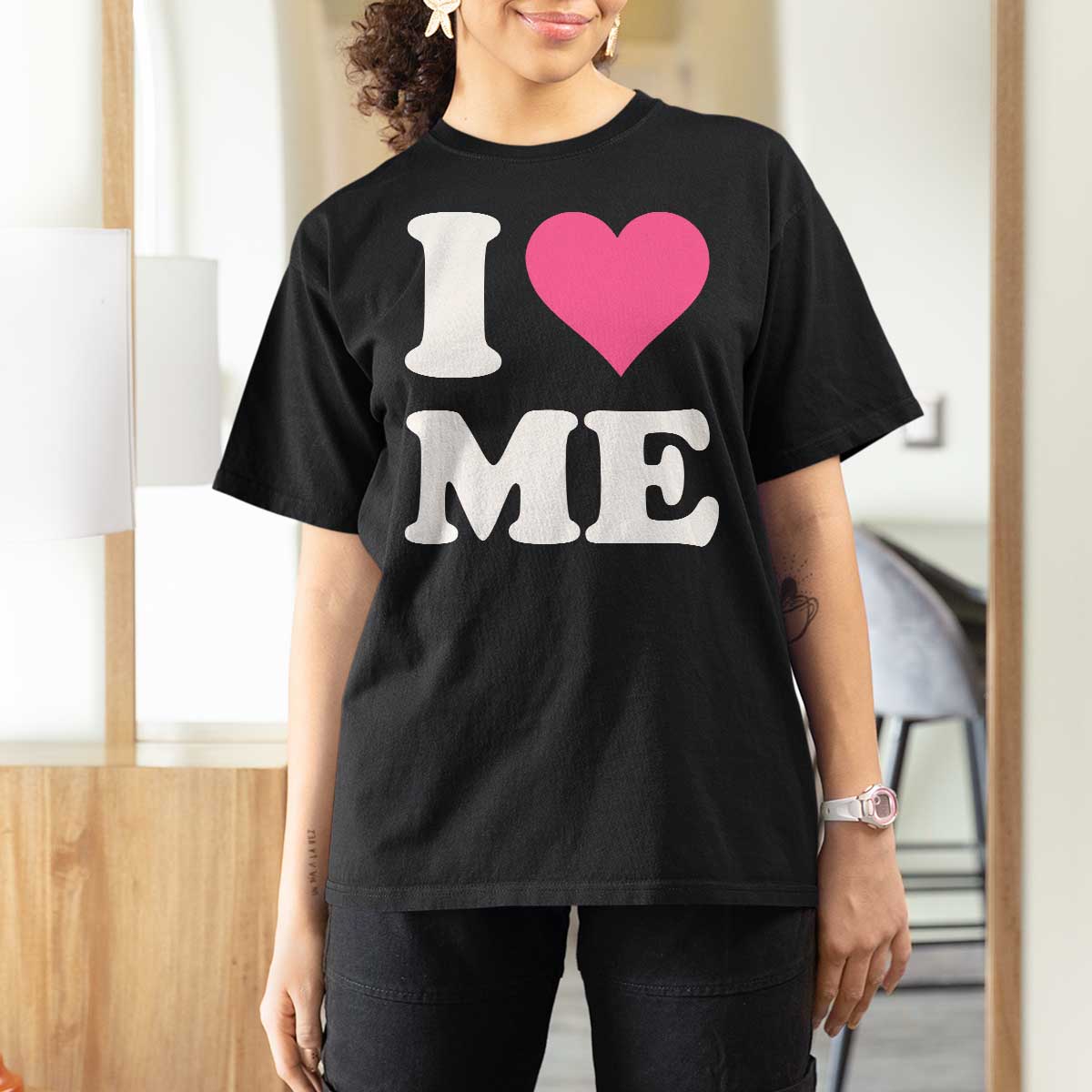 I Love Me T Shirt For Women Funny Self Love Pink Heart Positive Vibes - Wonder Print Shop