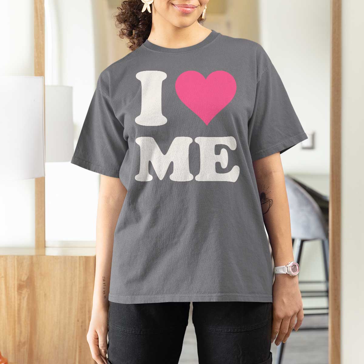 I Love Me T Shirt For Women Funny Self Love Pink Heart Positive Vibes - Wonder Print Shop