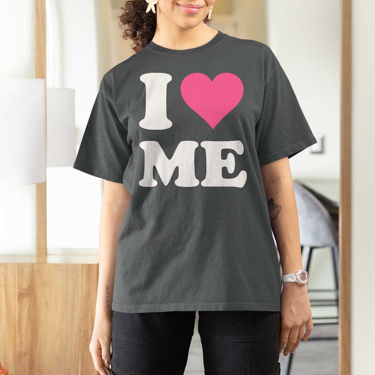 I Love Me T Shirt For Women Funny Self Love Pink Heart Positive Vibes - Wonder Print Shop