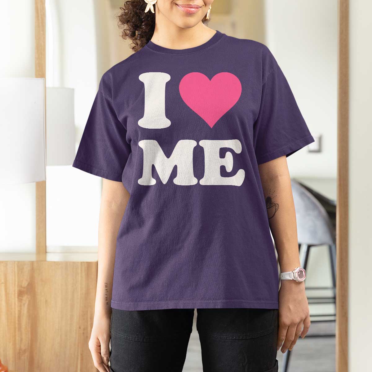 I Love Me T Shirt For Women Funny Self Love Pink Heart Positive Vibes - Wonder Print Shop