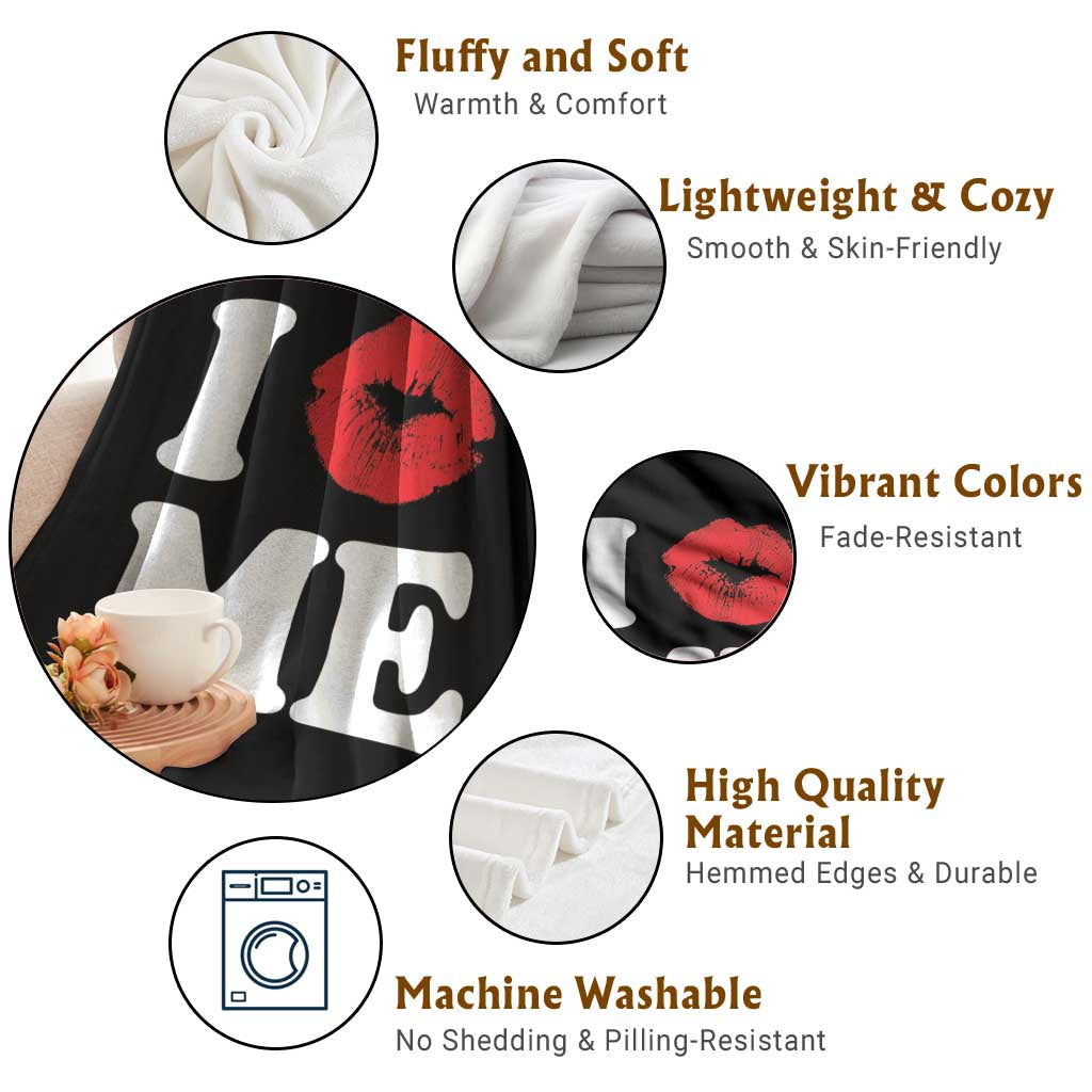 I Love ME Throw Blanket Sexy Lips Red Lipstick Kiss Self Love - Wonder Print Shop