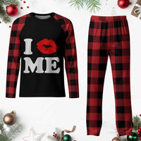 I Love ME Plaid Pajama Set Sexy Lips Red Lipstick Kiss Self Love - Wonder Print Shop