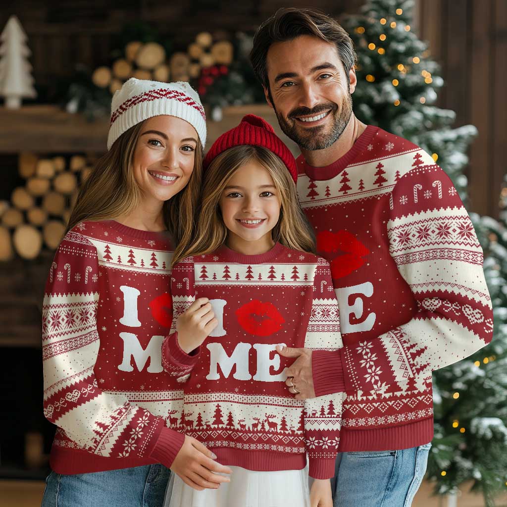 I Love ME Ugly Christmas Sweater Sexy Lips Red Lipstick Kiss Self Love - Wonder Print Shop