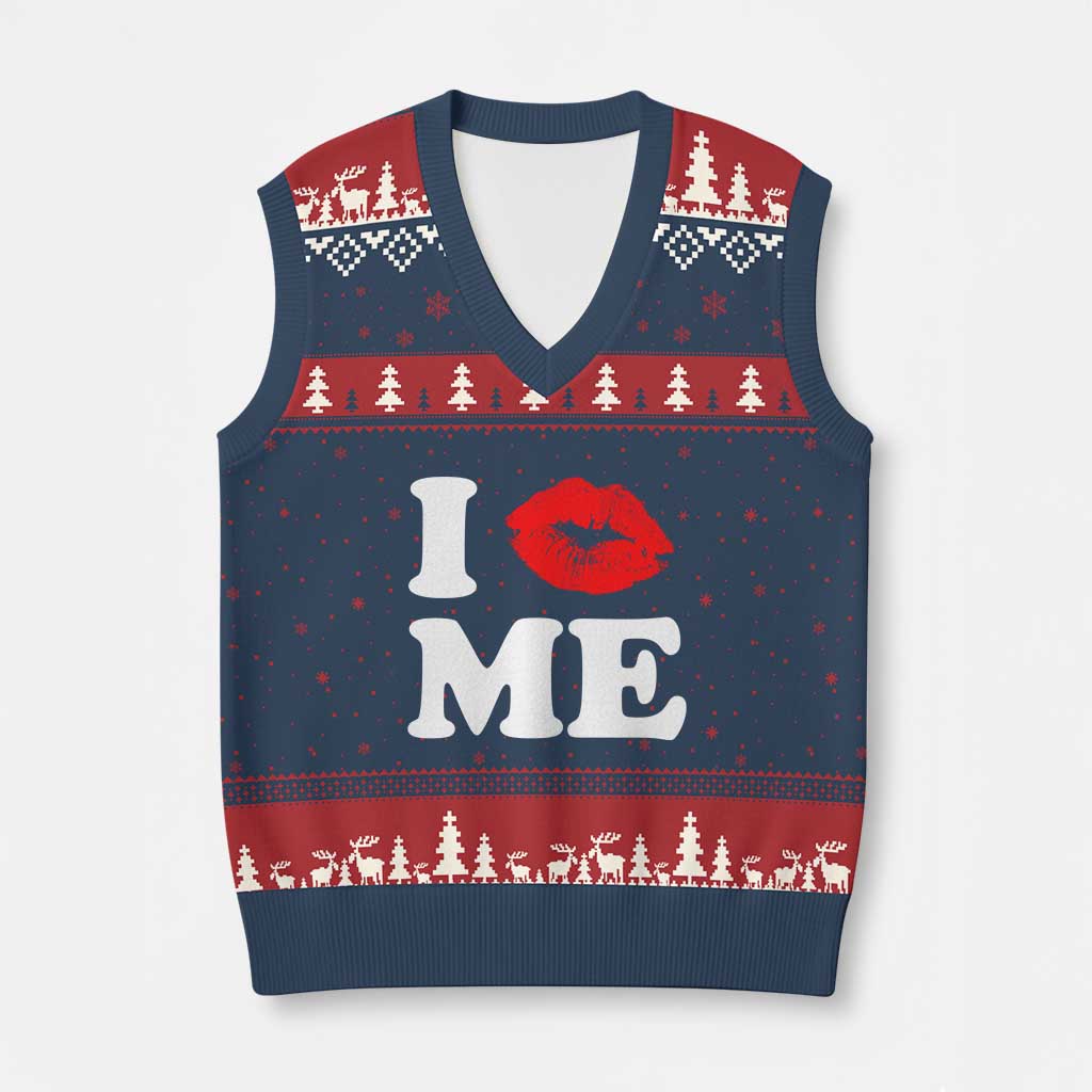 I Love ME V-Neck Knit Sweater Vest Sexy Lips Red Lipstick Kiss Self Love - Wonder Print Shop