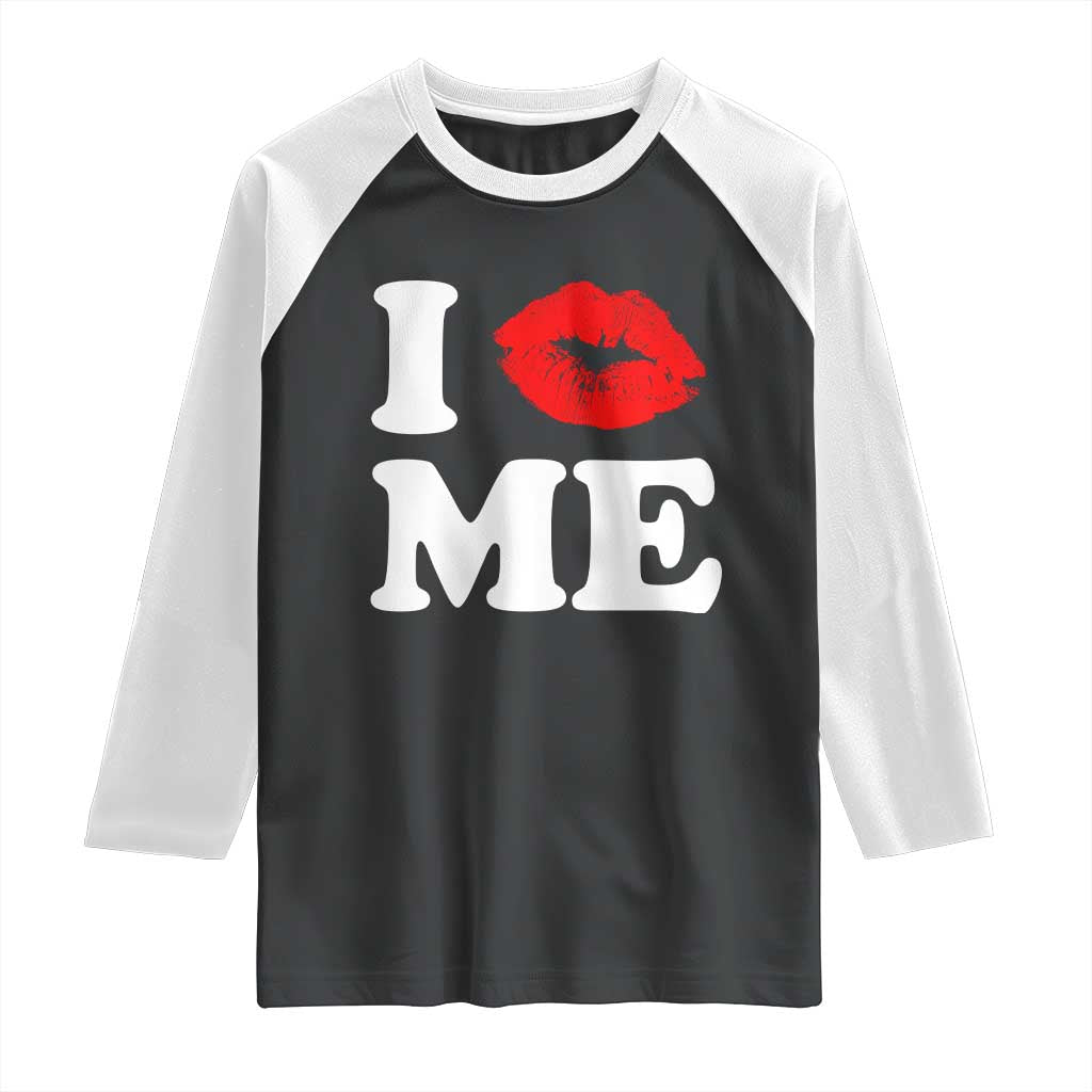 I Love ME Raglan Shirt Sexy Lips Red Lipstick Kiss Self Love - Wonder Print Shop