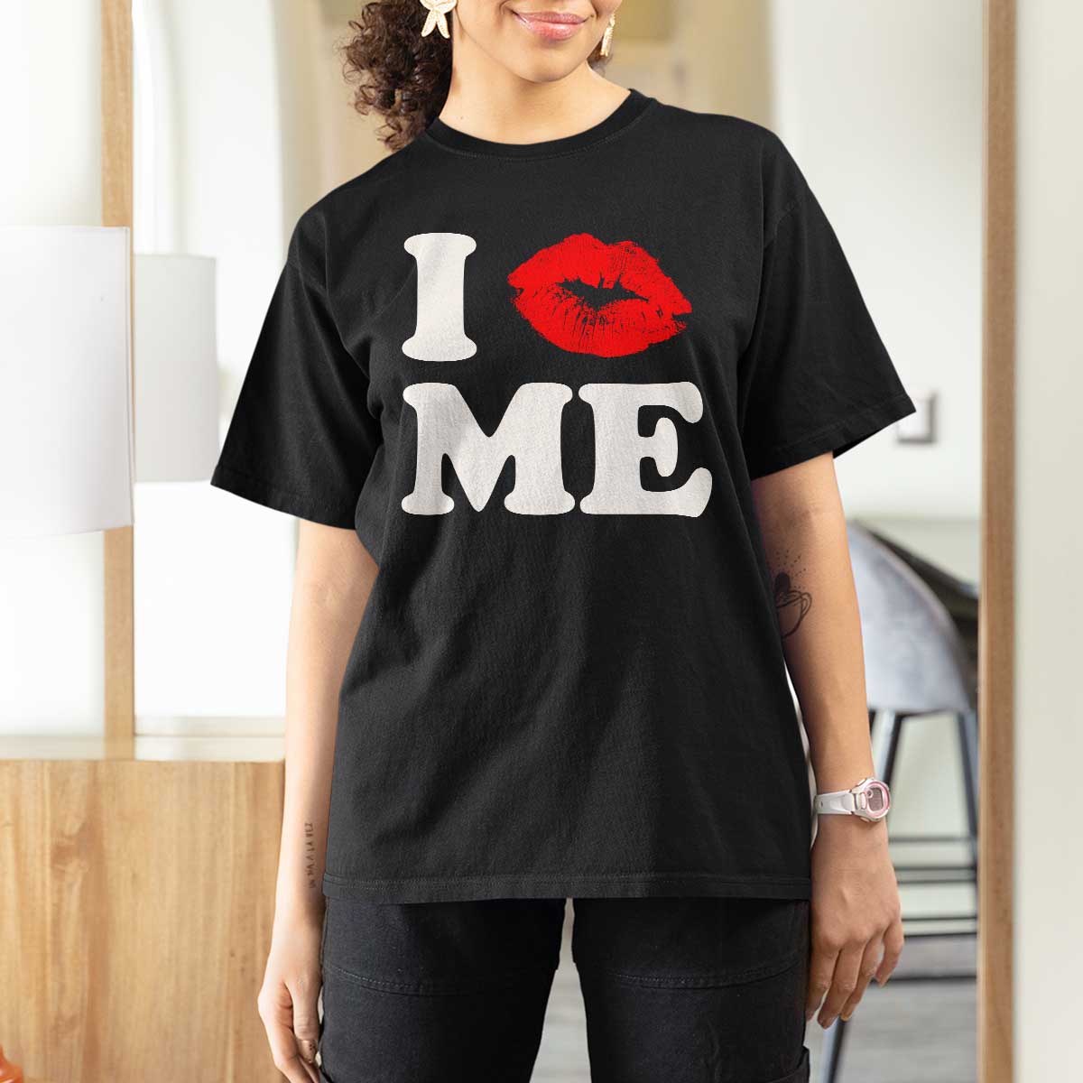 I Love ME T Shirt For Women Sexy Lips Red Lipstick Kiss Self Love - Wonder Print Shop