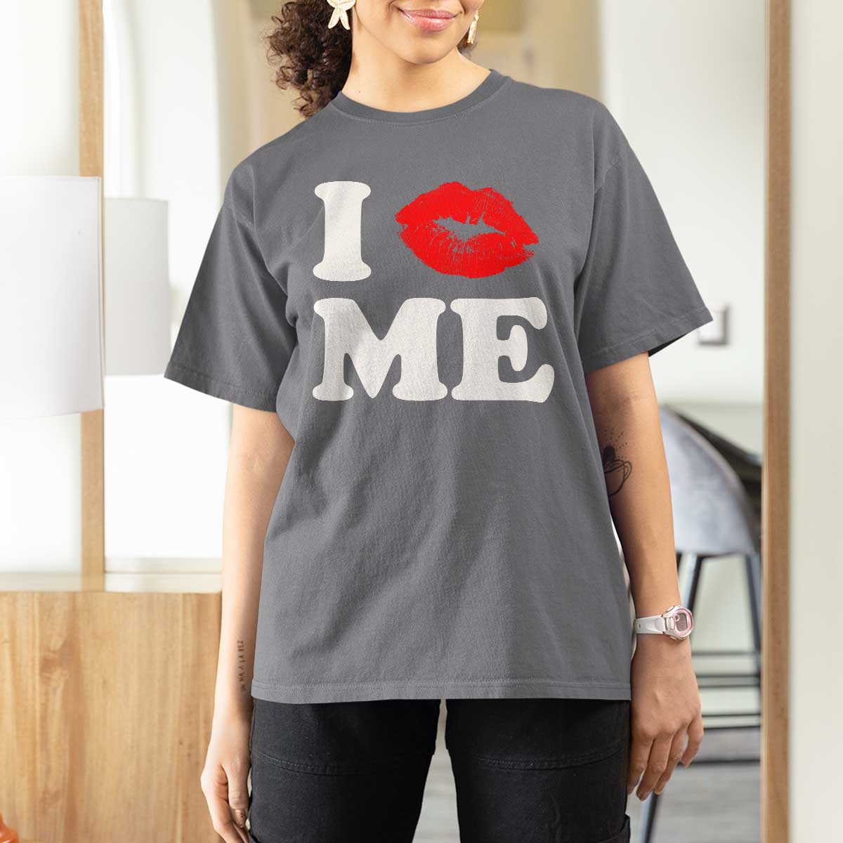 I Love ME T Shirt For Women Sexy Lips Red Lipstick Kiss Self Love - Wonder Print Shop
