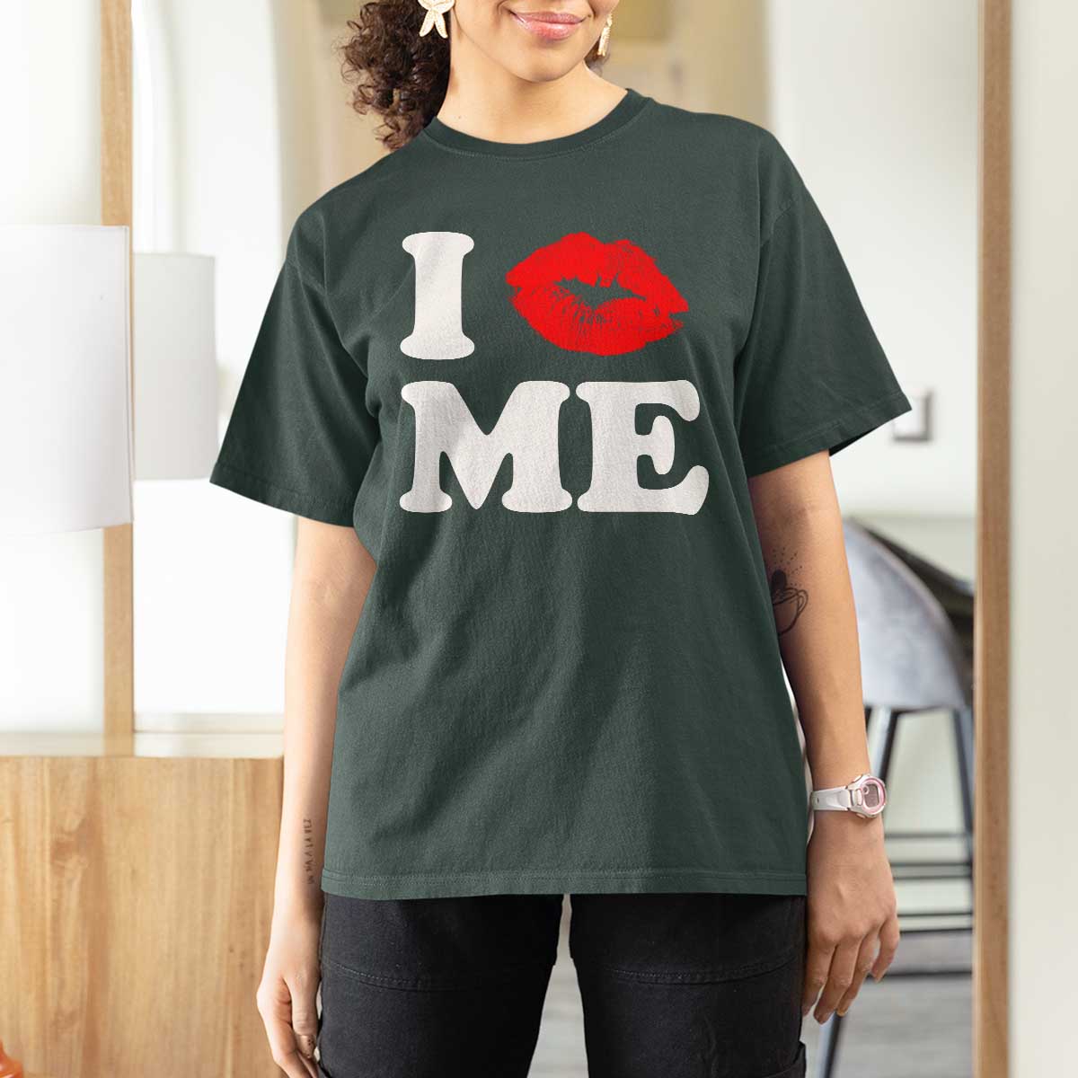 I Love ME T Shirt For Women Sexy Lips Red Lipstick Kiss Self Love - Wonder Print Shop