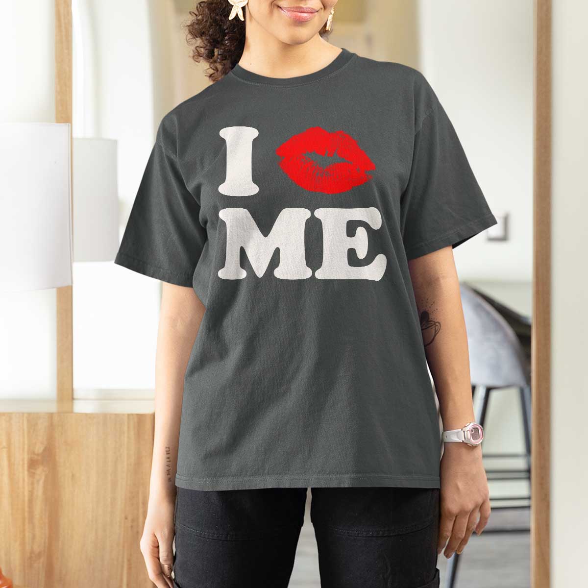 I Love ME T Shirt For Women Sexy Lips Red Lipstick Kiss Self Love - Wonder Print Shop