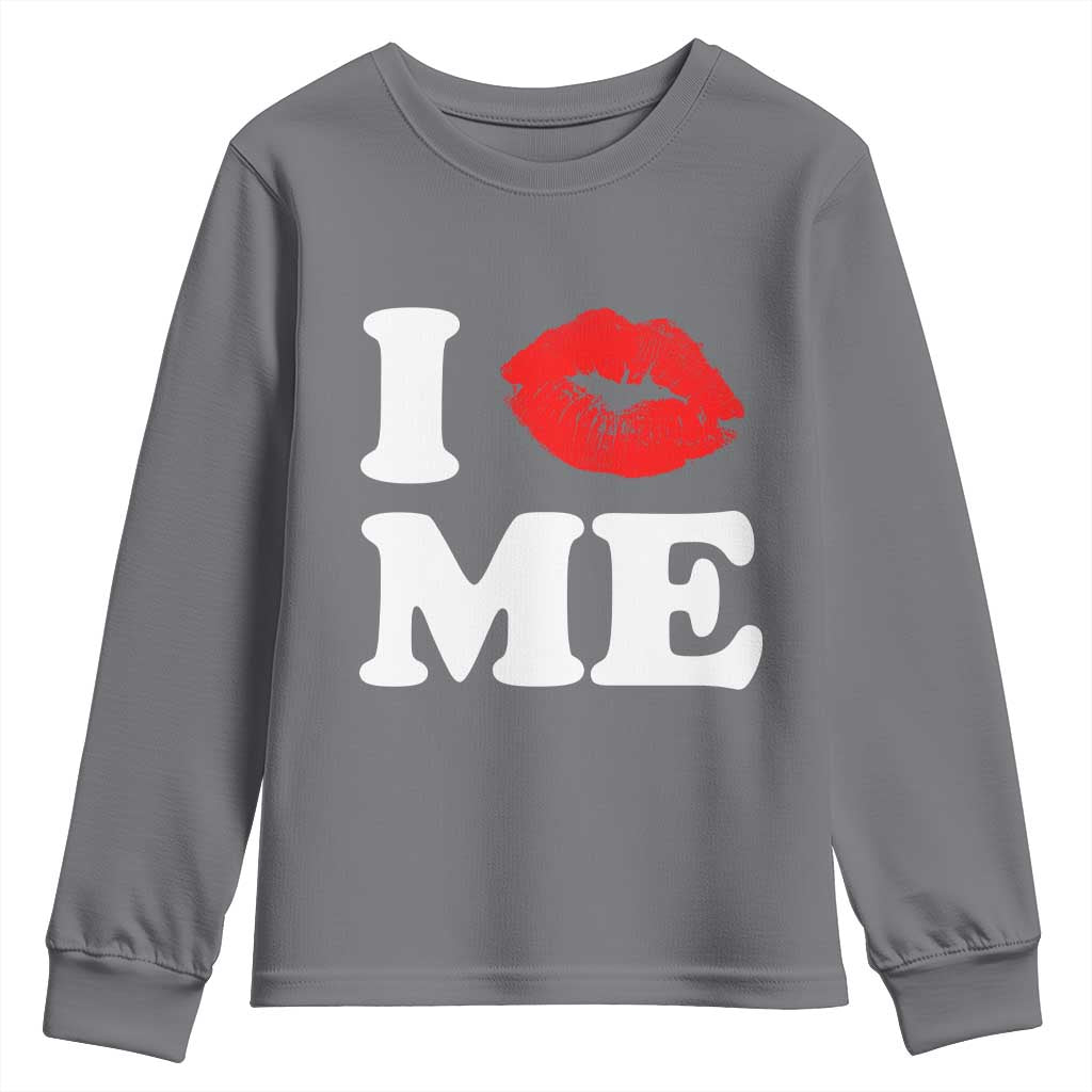 I Love ME Youth Sweatshirt Sexy Lips Red Lipstick Kiss Self Love - Wonder Print Shop