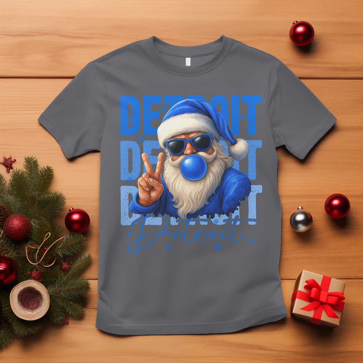 Detroit Football Christmas T Shirt Santa Retro Lions Fan - Wonder Print Shop