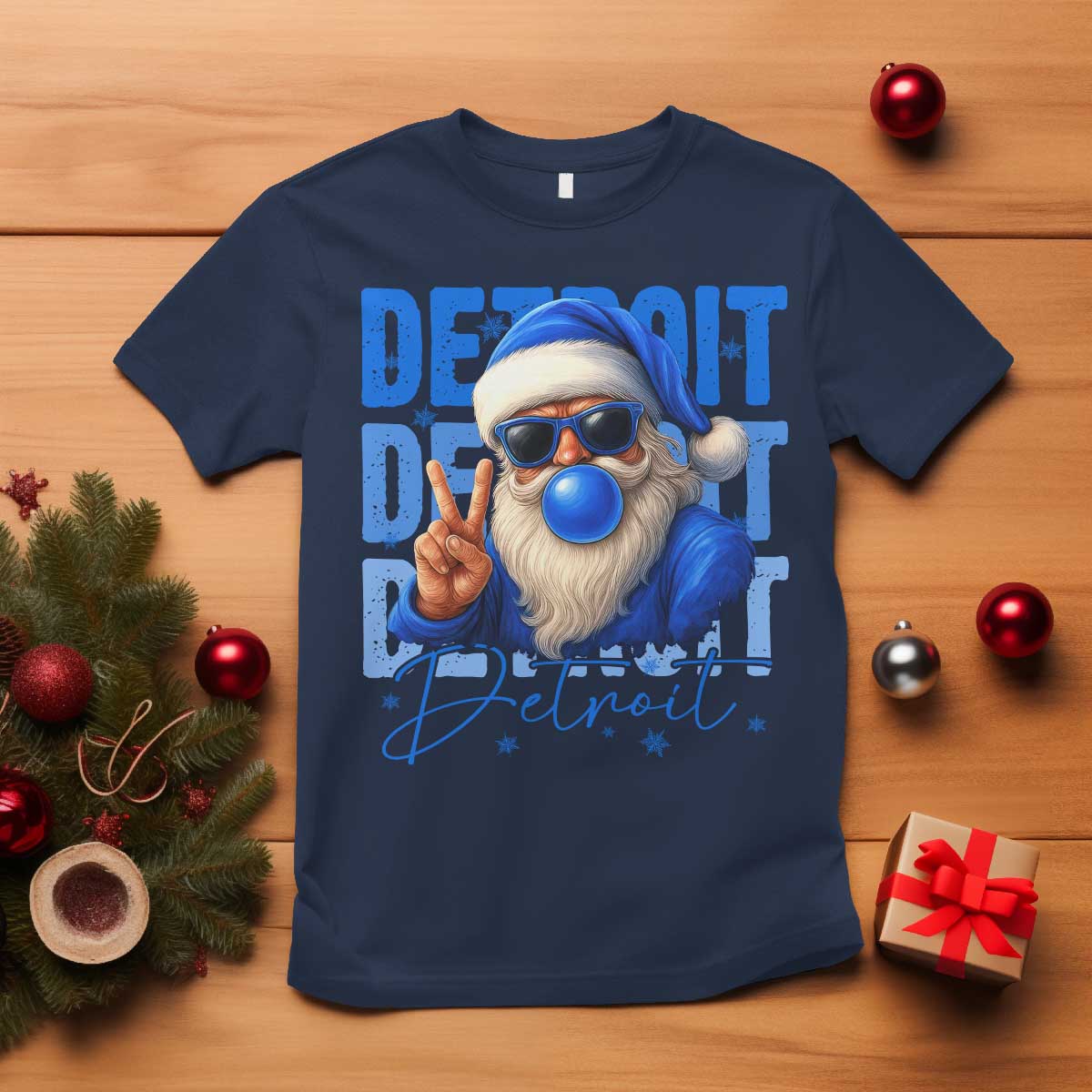 Detroit Football Christmas T Shirt Santa Retro Lions Fan - Wonder Print Shop