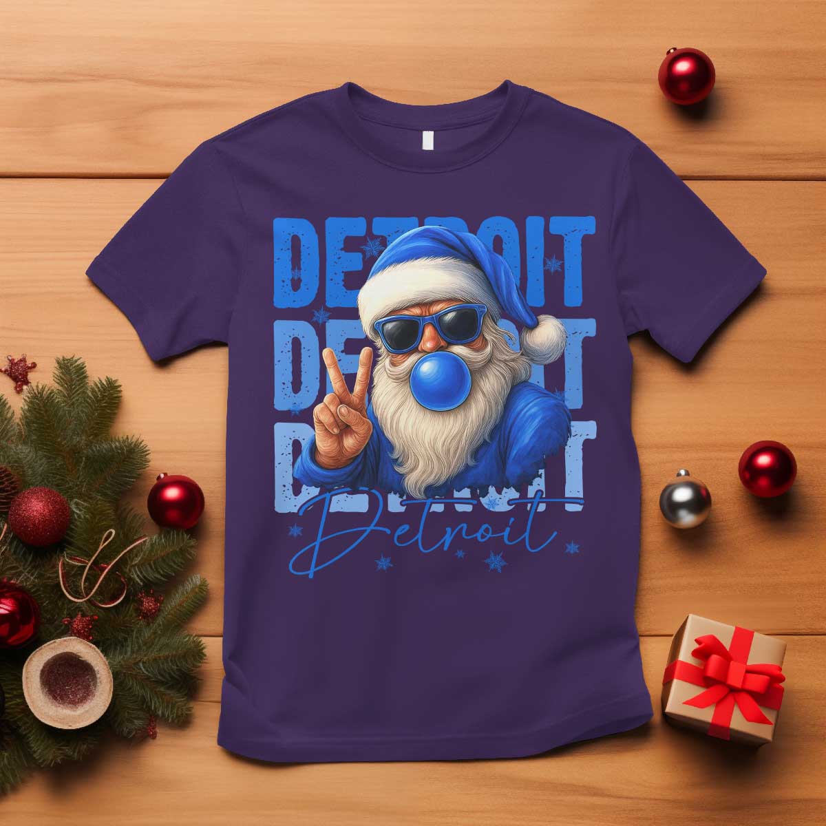 Detroit Football Christmas T Shirt Santa Retro Lions Fan - Wonder Print Shop