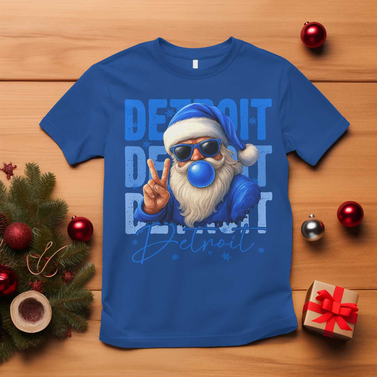 Detroit Football Christmas T Shirt Santa Retro Lions Fan - Wonder Print Shop