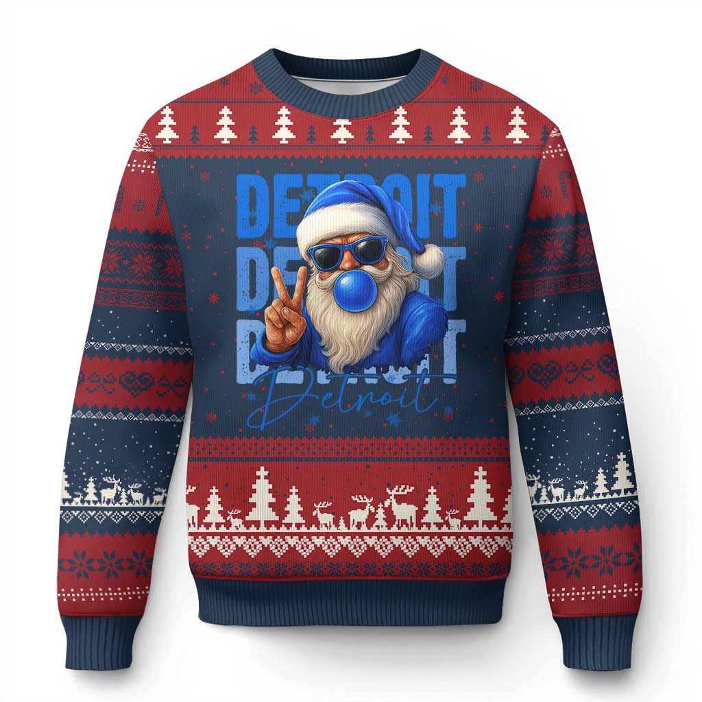 Detroit Football Xmas Ugly Christmas Sweater Santa Retro Lions Fan - Wonder Print Shop