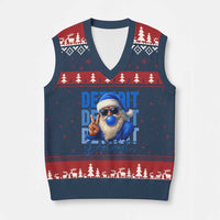 Detroit Football Xmas V-Neck Knit Sweater Vest Santa Retro Lions Fan - Wonder Print Shop