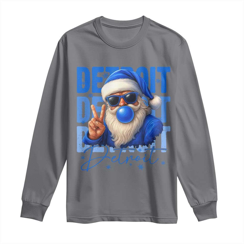 Detroit Football Christmas Long Sleeve Shirt Santa Retro Lions Fan - Wonder Print Shop