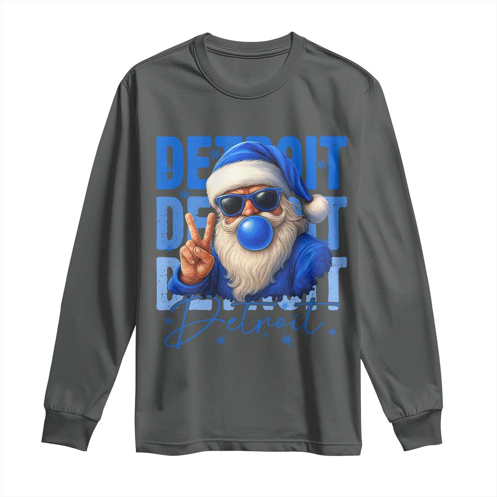 Detroit Football Christmas Long Sleeve Shirt Santa Retro Lions Fan - Wonder Print Shop